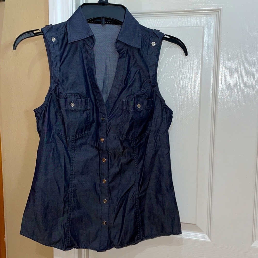 Chambray denim silver button top
